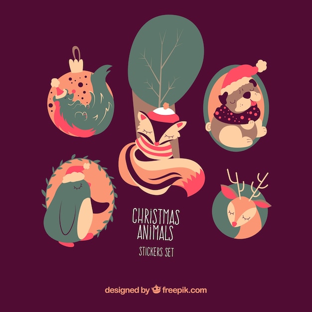 Free Vector christmas animal stickers set