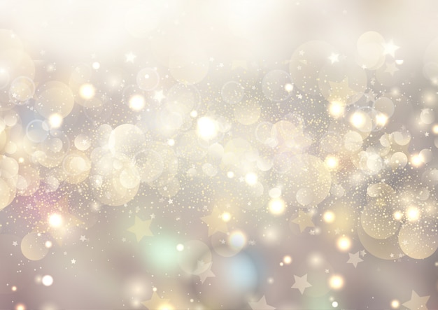 Christmas background of bokeh lights and stars 