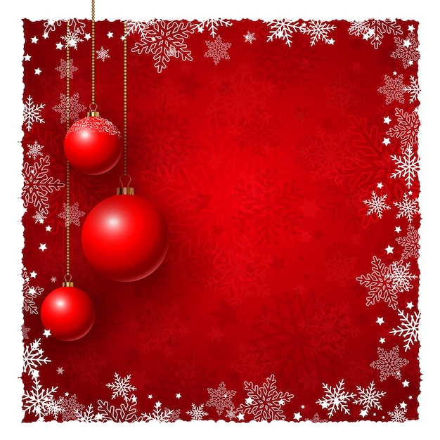 Christmas background with baubles and snowflakes