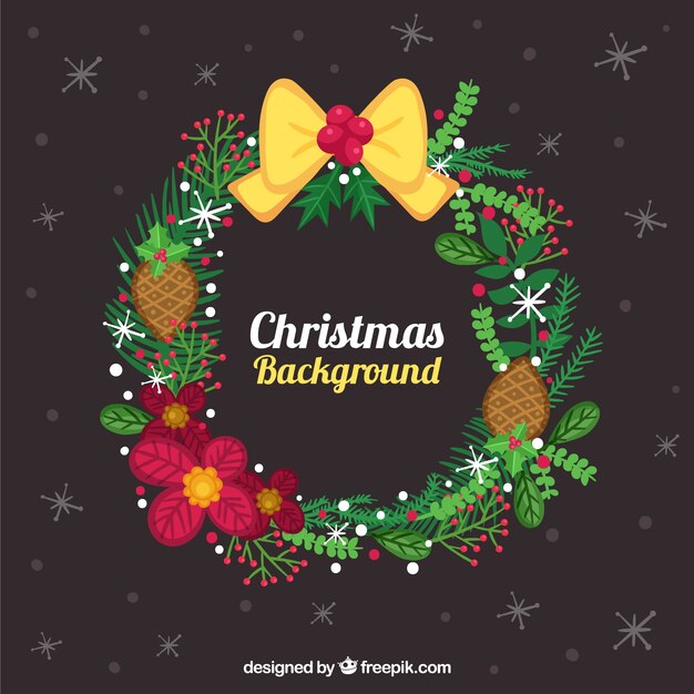 Christmas background with a decorated wreath