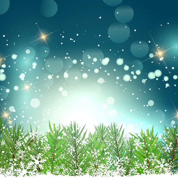 Free vector christmas background with fir tree branches and snowflakes