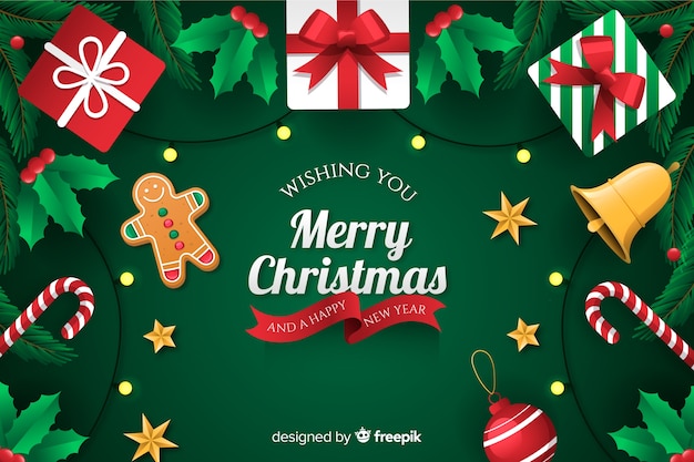 Christmas background with gifts flat design style