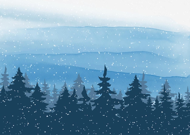 Free Vector christmas background with a hand painted watercolour tree landscape