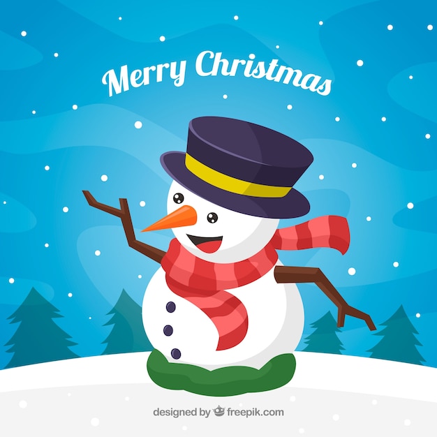 Christmas background with happy snowman