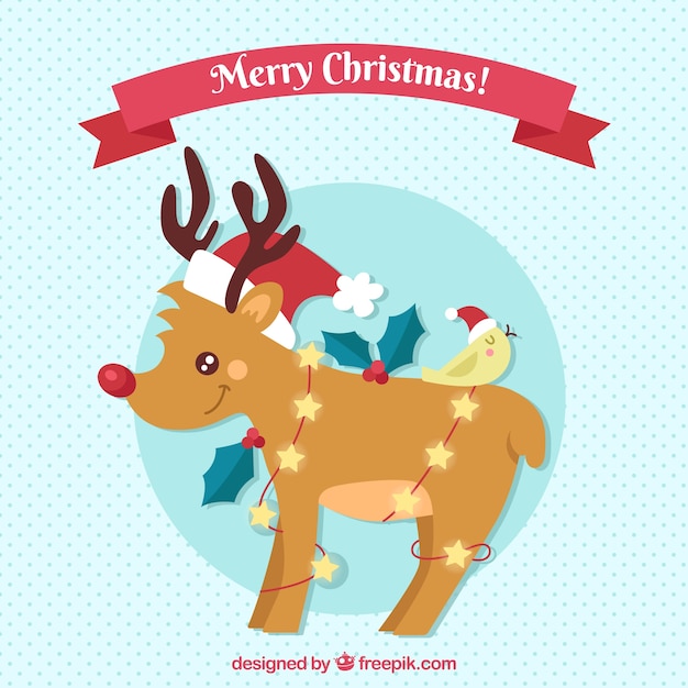 Free Vector christmas background with lovely reindeer