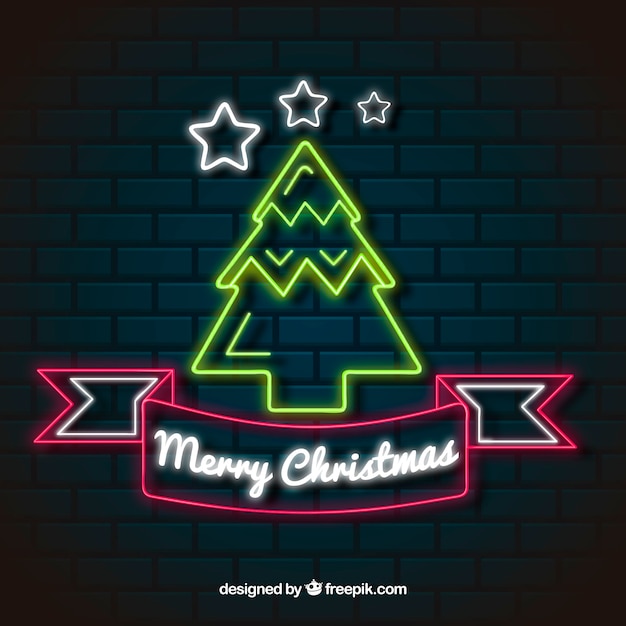 Free vector christmas background with a neon tree