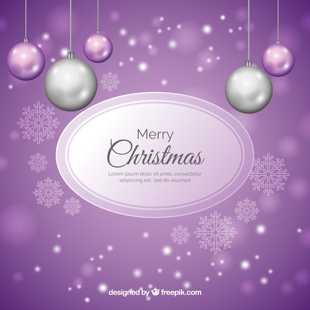 Free Vector christmas background with realistic silver and lilac baubles