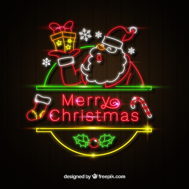 Christmas background with santa claus of neon lights