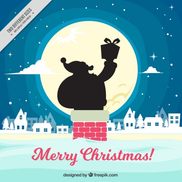 Free Vector christmas background with silhouette of santa claus