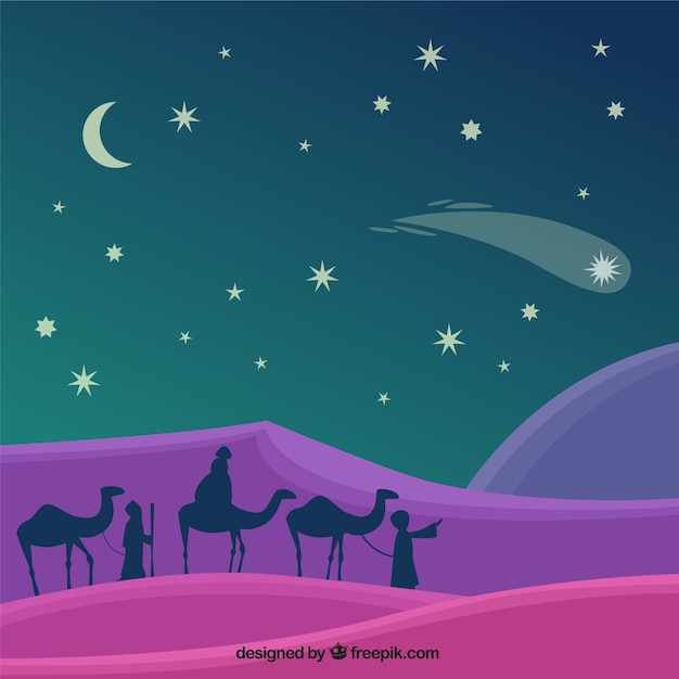 Free Vector christmas background with the silhouettes of the wise men