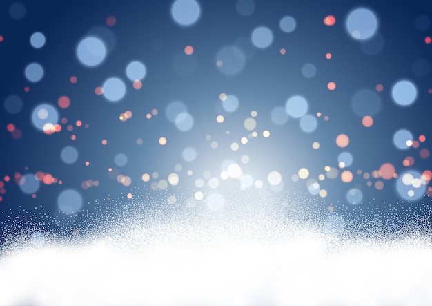 Free vector christmas background with snow and bokeh lights