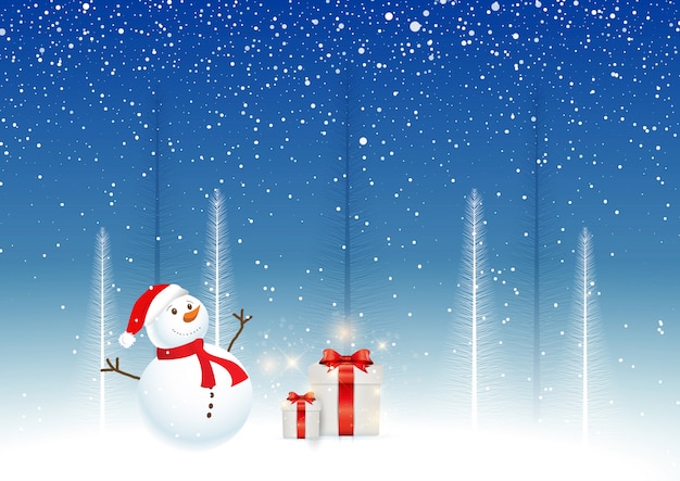 Free vector christmas background with snowman and gifts