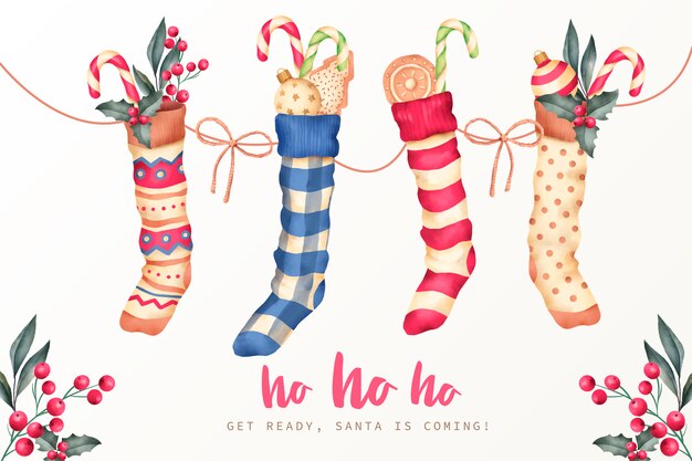 Christmas Background with winter socks and candies