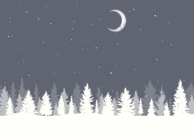 Free Vector christmas background with winter tree landscape and moonlit snowy sky