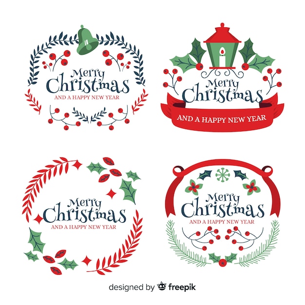 Christmas badge collection flat design style