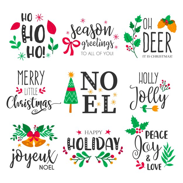 Christmas Badges with Lovely Hand Drawn Elements and Quotes