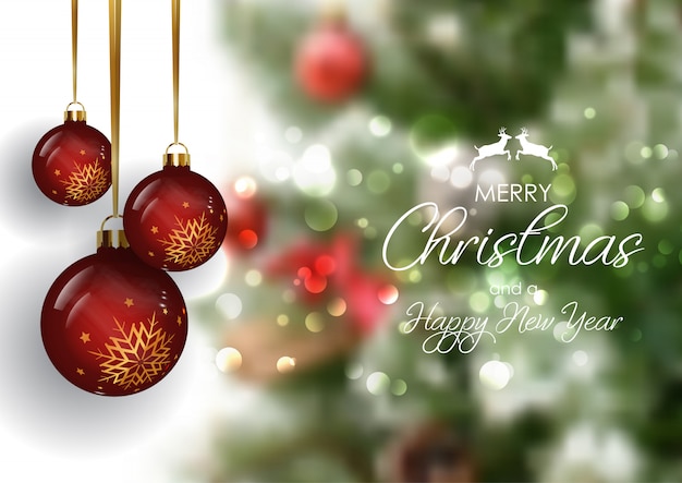 Christmas bauble background with defocussed background 