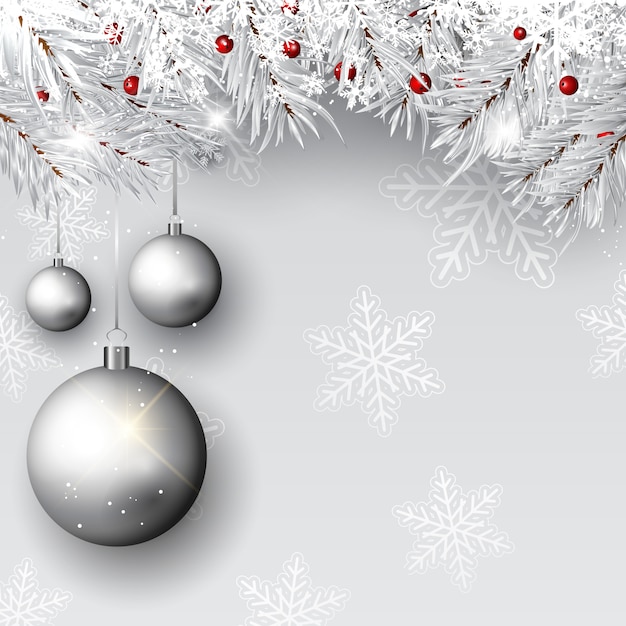 Free Vector christmas baubles on silver branches 