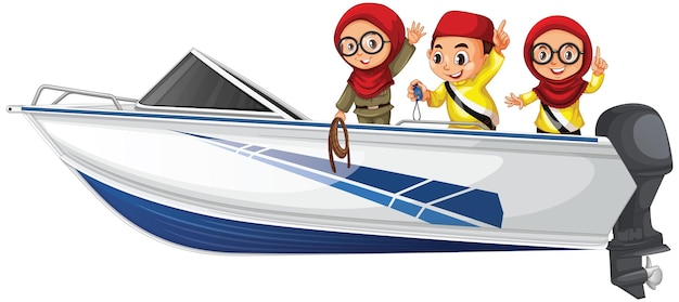 Free vector christmas boy and girl standing on a boat on a white background