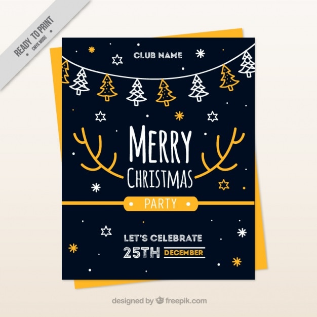 Free Vector christmas brochure template with trees and stars