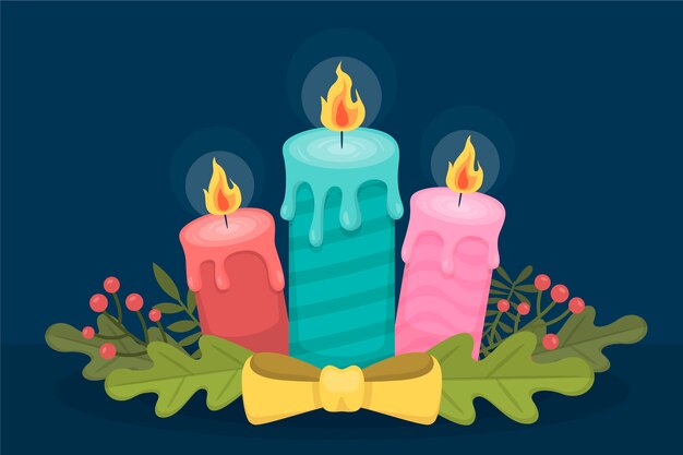 Christmas candle background in flat design