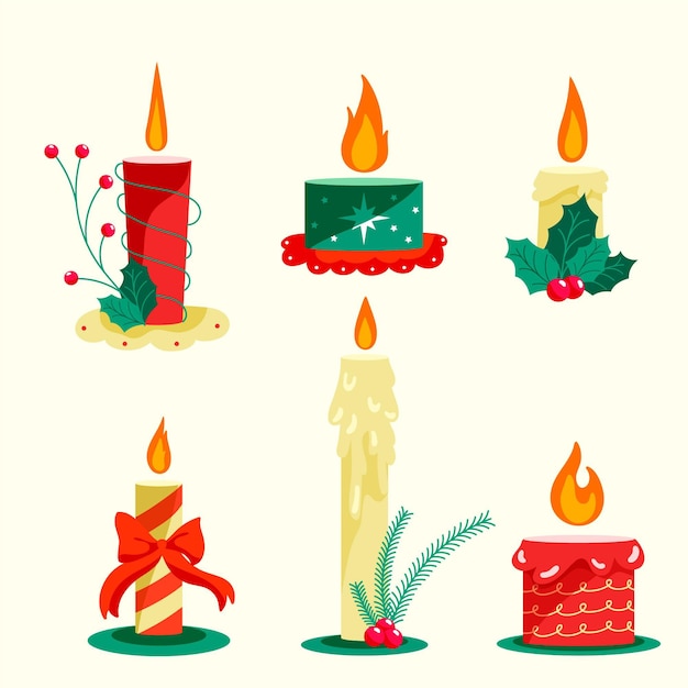 Christmas candle collection in flat design