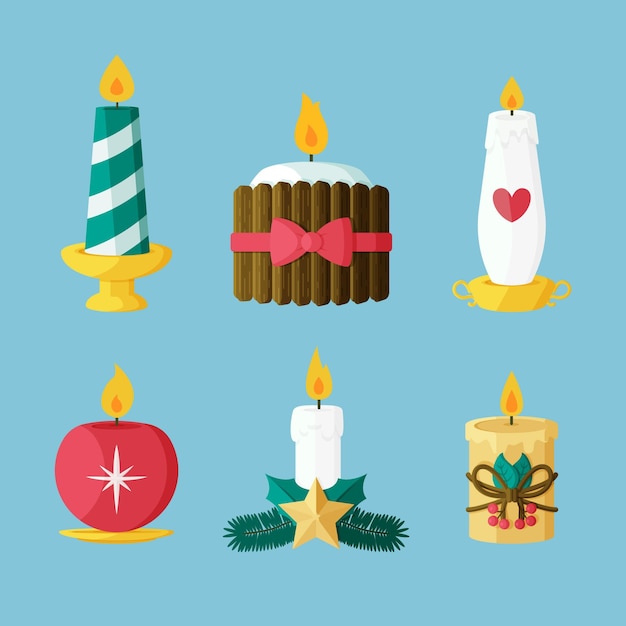 Christmas candle collection in flat design