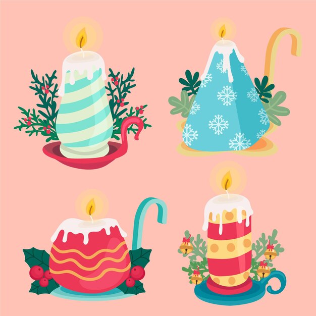 Christmas candle collection in flat design