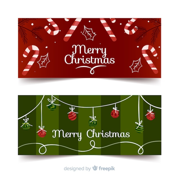 Free vector christmas candy cane christmas balls banner