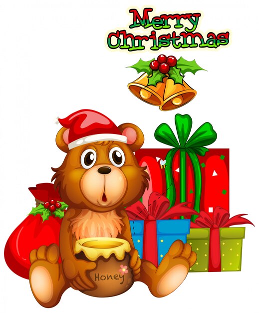 Christmas card design with bear and presents