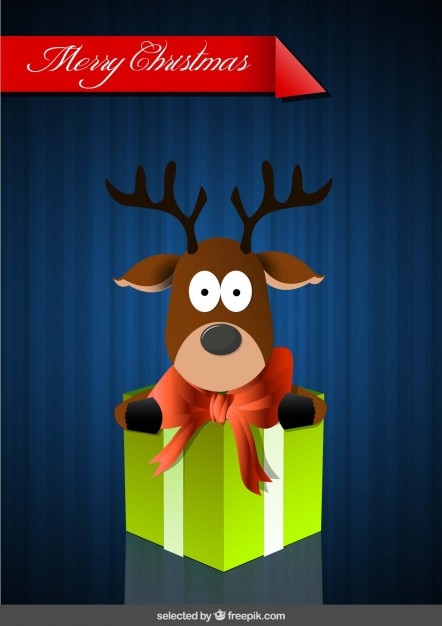 Free vector christmas card with funny reindeer