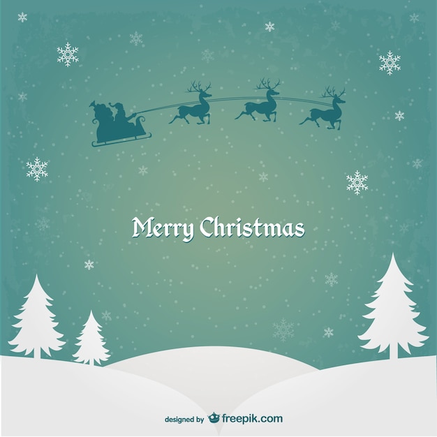 Free vector christmas card with santa claus and reindeers