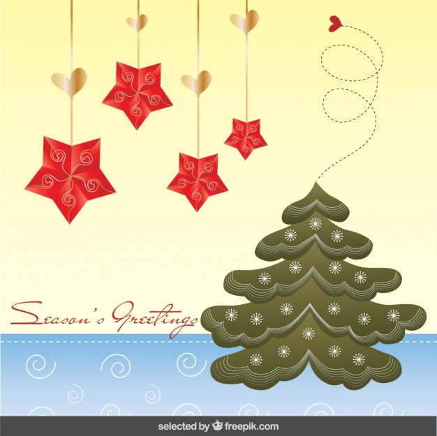 Free Vector christmas card with stars and tree