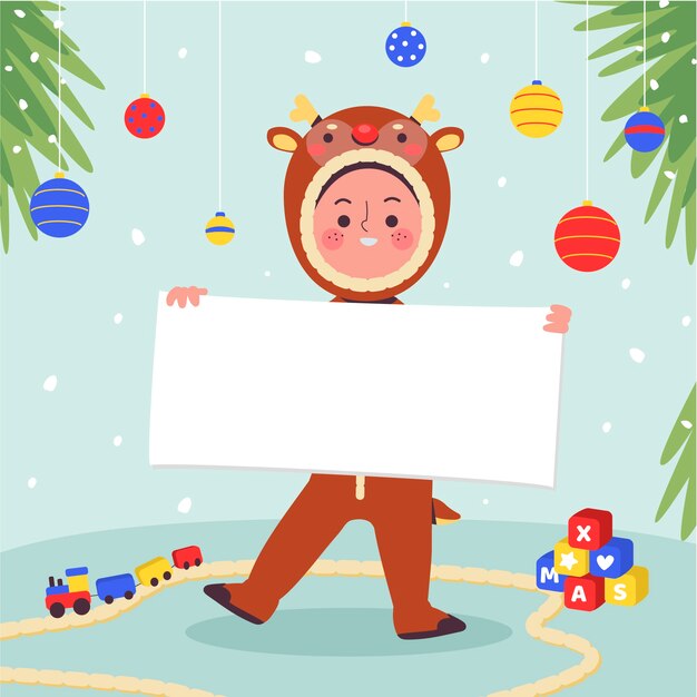 Christmas character holding banner mock-up