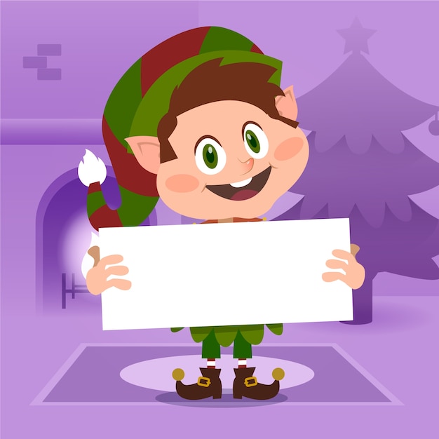 Christmas character holding blank banner