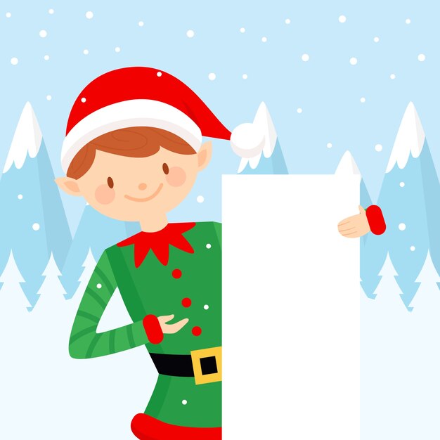 Christmas character holding blank banner