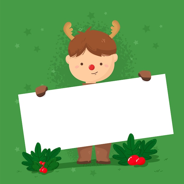 Christmas character holding blank banner