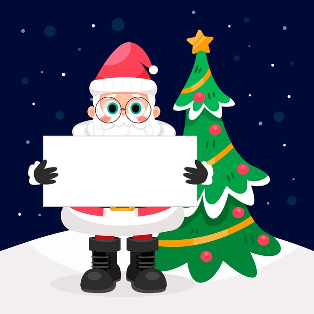 Christmas character holding blank banner