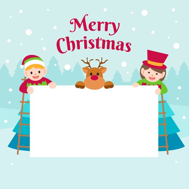 Christmas character holding blank banner