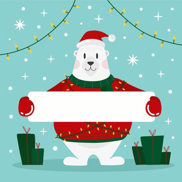 Christmas character holding blank banner