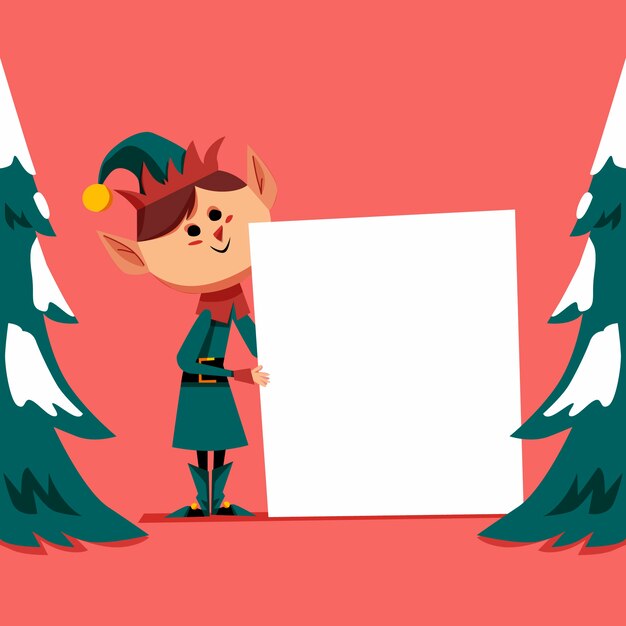 Christmas character holding blank banner