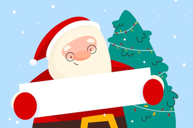 Christmas character holding blank banner