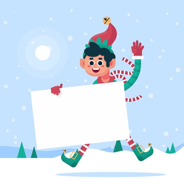 Christmas character holding blank banner