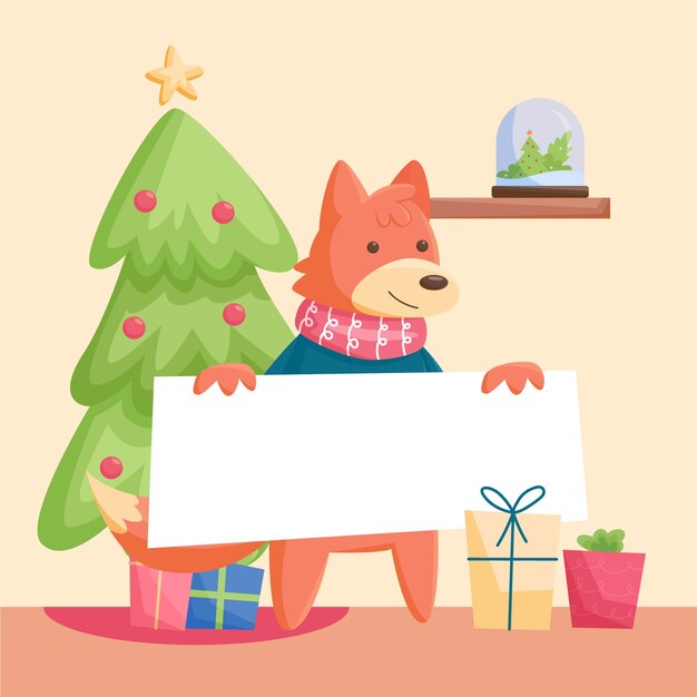 Christmas character holding blank banner