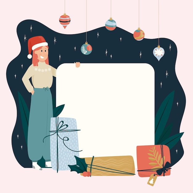 Free Vector christmas character holding blank banner