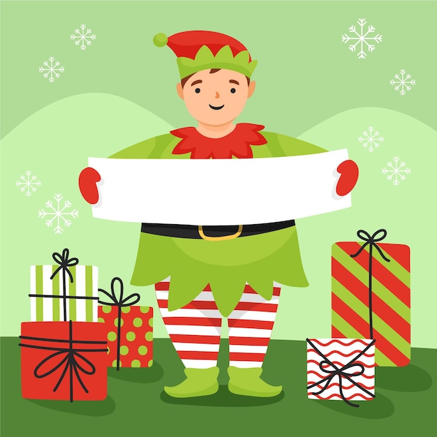 Free Vector christmas character holding blank banner