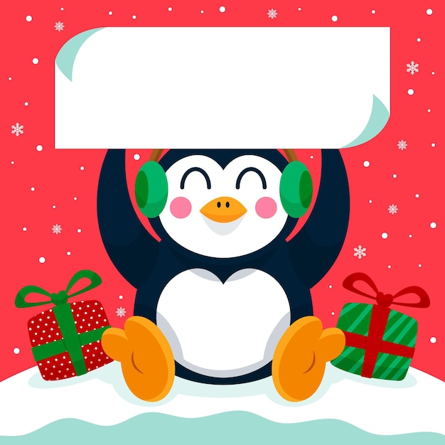 Free Vector christmas character holding blank banner