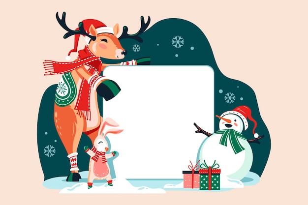 Free Vector christmas character holding blank banner