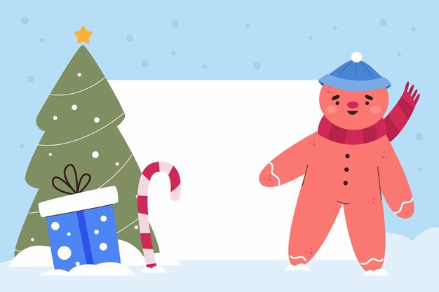 Christmas character holding blank banner