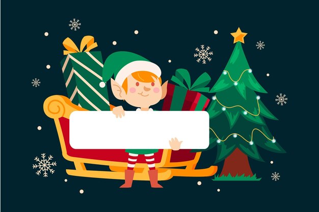 Christmas character holding blank banner